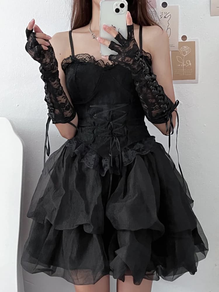 Halloween Cosplay Kostüme Frauen Sexy Mesh Fee EINE-Rock V-ausschnitt Leibchen Crop Tops E-mädchen Gothic Y2k Prinzessin flauschigen Röcke Set