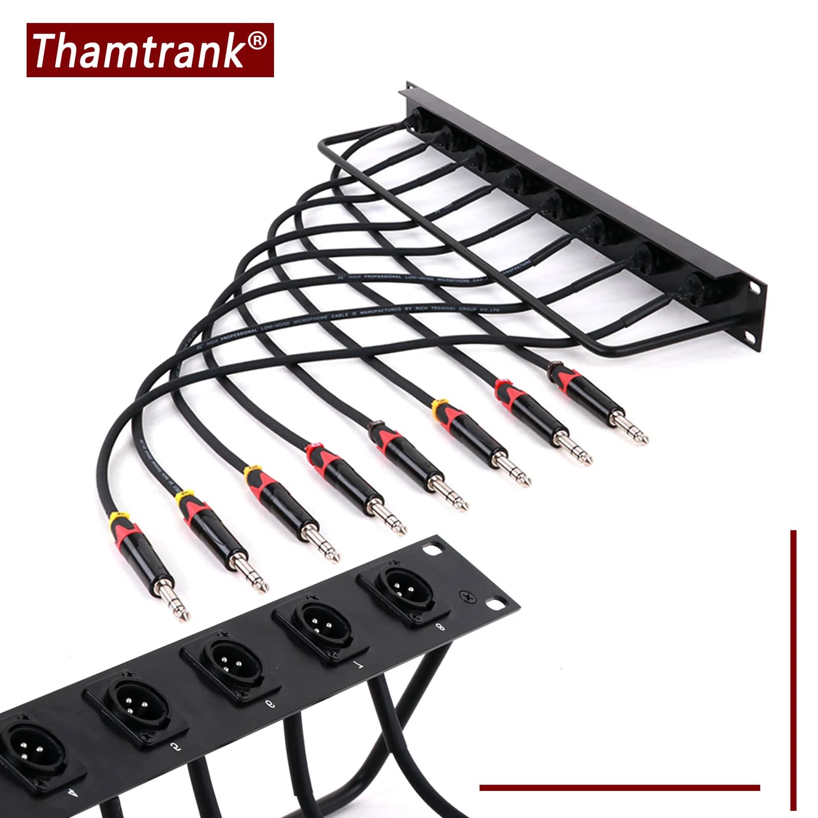8-Wege 1U Cabinet Jumper Rack, 3-polige XLR-Stecker-Panel-Montagebuchse auf 6,35 mm 1/4 Zoll TRS Jack Pass Through Audio-Verlängerungskabel