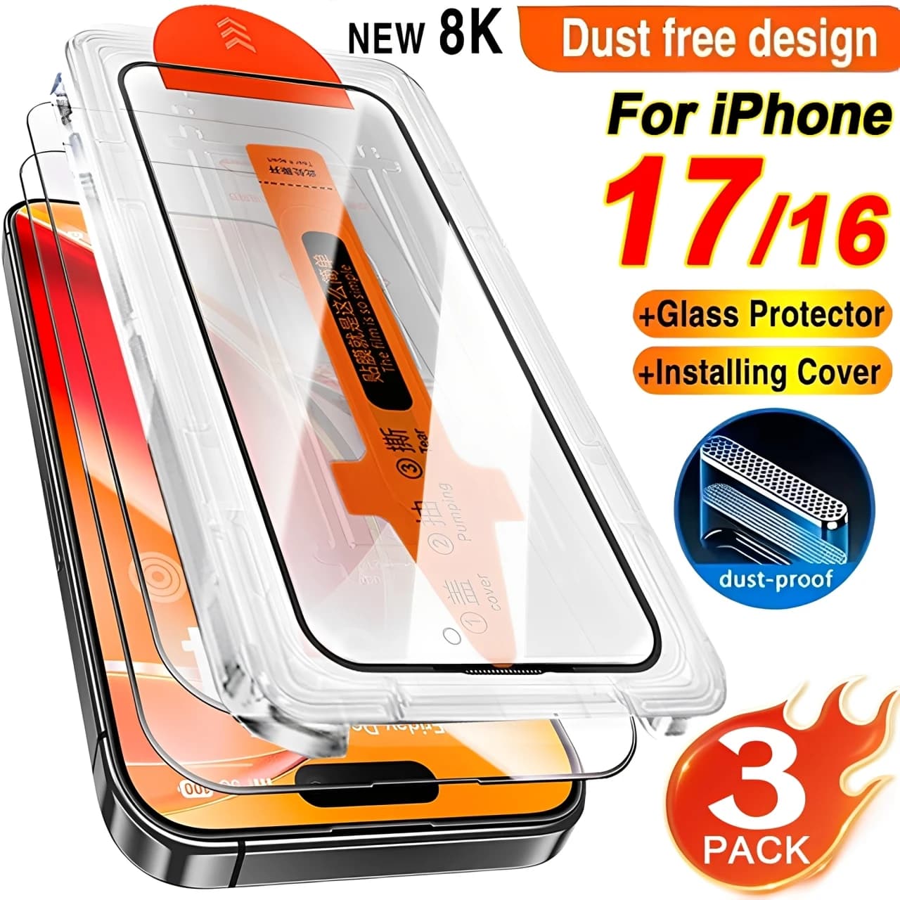 Staubfreier, einfach zu installierender Displayschutz für iPhone 17 16 Pro Max/17 Pro/17 Air 16 Plus HD-Hartglas-Anti-Kratz-Folien
