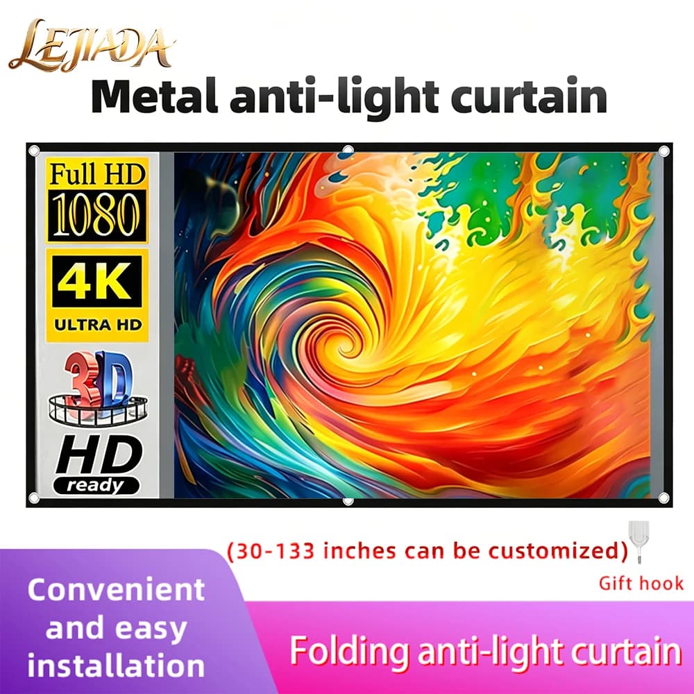 LEJIADA Neue 16:9 Anti-Licht-Projektionsleinwand Schwarzer Rand Mit Löchern Metallgrau Tragbar ±30 °   Breiter Betrachtungswinkel für Zuhause