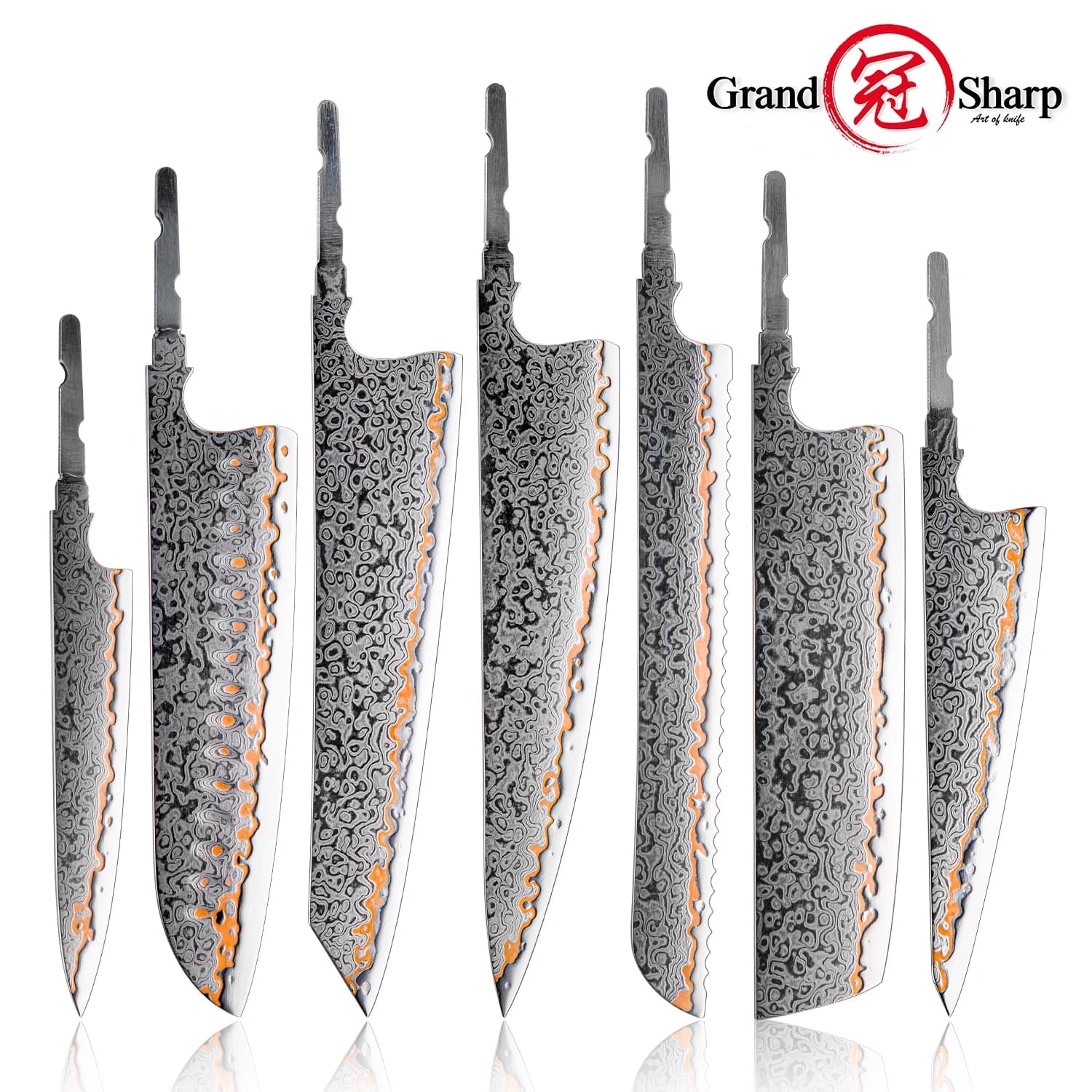Grandsharp Damaststahl 1–7 Stück Klingen 55 Schichten Kupfer Damaskus ohne Griff DIY Messer Schmiedeklingen Kundenspezifisches