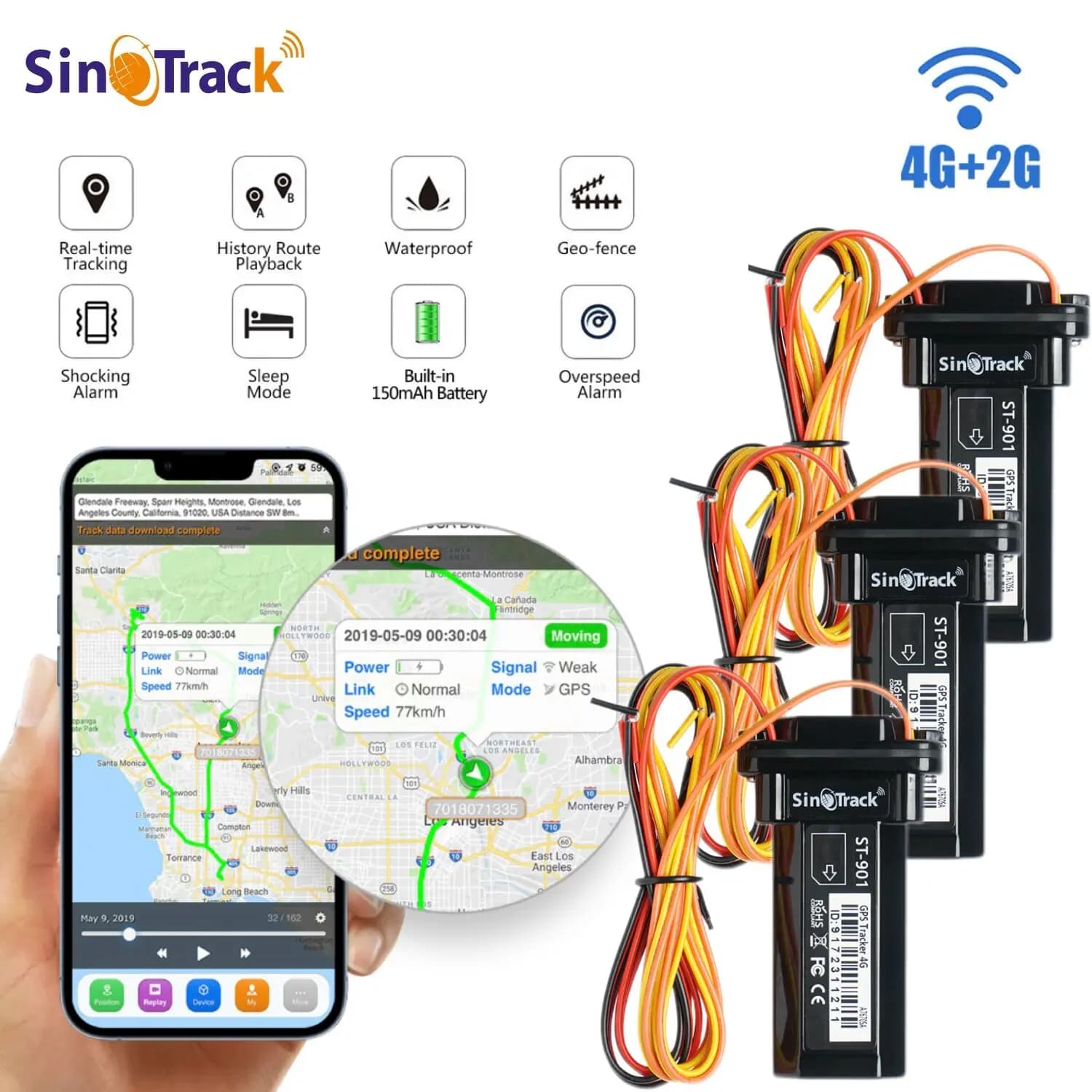4G SinoTrack 3 Einheiten ST-901L Mini-Auto-Tracker für Auto, SUV, LKW, Bus, GPS, 4-poliges Relais für geschnittenen Motor