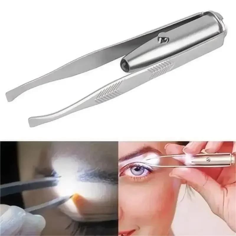 1 Stück Tragbare Edelstahl-Augenbrauenpinzette mit Intelligenter LED-Beleuchtung - Make-up-Entfernungswerkzeug