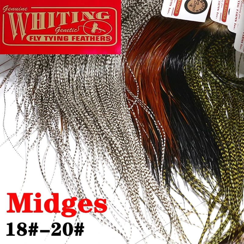 Whiting 20 Federn Grizzly Natur/Farbig Gefärbte Fliegenbindefedern 9-11 Zoll lang 18 # 20 #   Midge Rooster Saddle Dry Flies Fliegenbindematerial