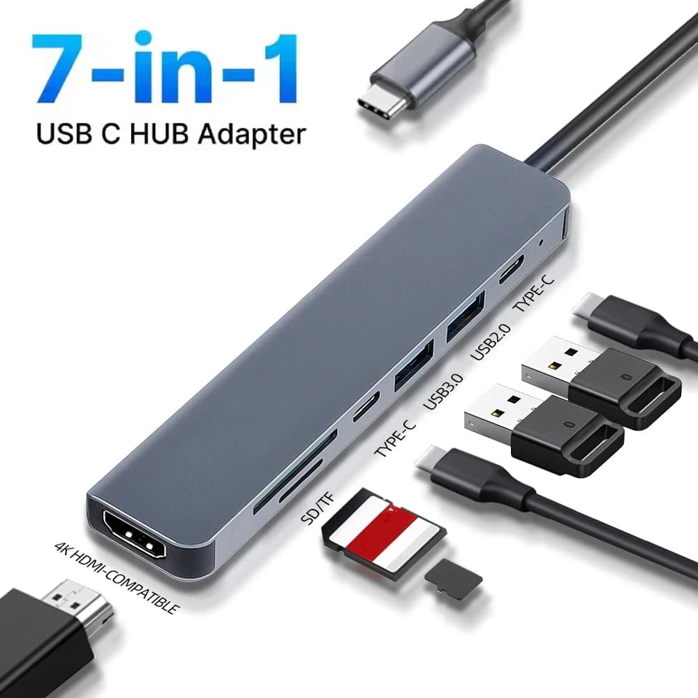 7-in-1 USB C Docking Station 4K 30Hz TYP C zu HDMI-kompatiblen Adapter USB 3,0 HUB PD 100W konverter für Macbook Pro PC Laptop