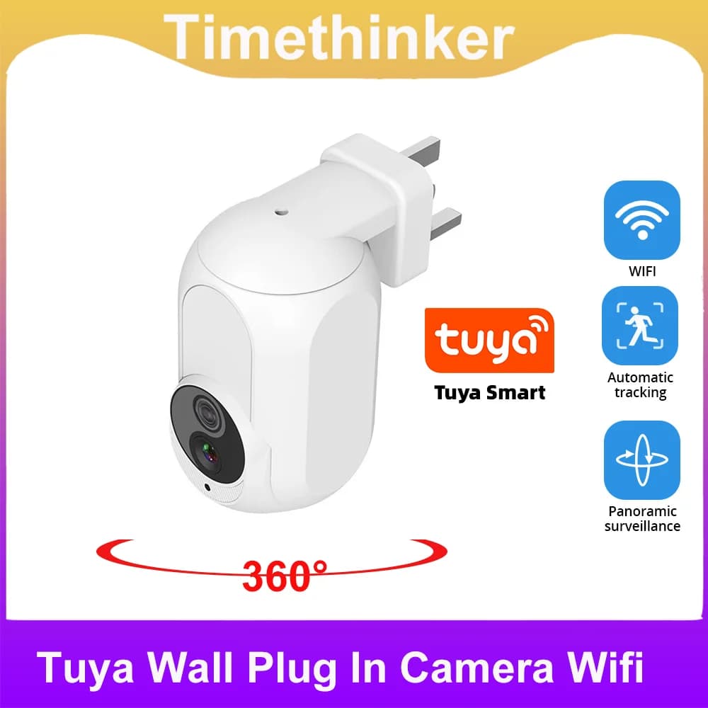 Timethinker Tuya 360° °   Wifi Wand Plug In Kamera 1080P Überwachung Home Security HD Kamera Nachtsicht LED Lampe Licht IP Kameras
