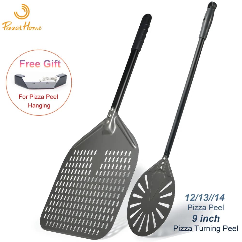 12" hart eloxierte perforierte Pizzaschale, rechteckiges Pizzaschaufel-Set, Aluminium-Pizzaschalenpaddel, 40 cm langer Silikongriff