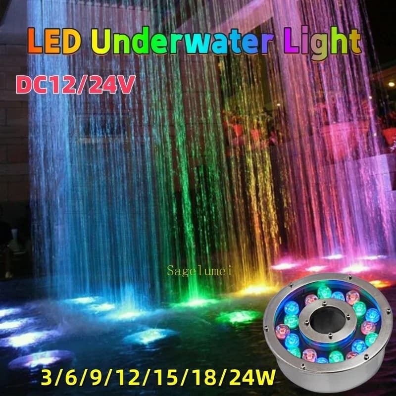 DC12V/24V LED Brunnen Pool Licht Wasserdicht IP68 Unterwasser Lampe Schwimmbad Landschaft Bunte Lampe 6W/9W/12W/15W/18/24W RGB
