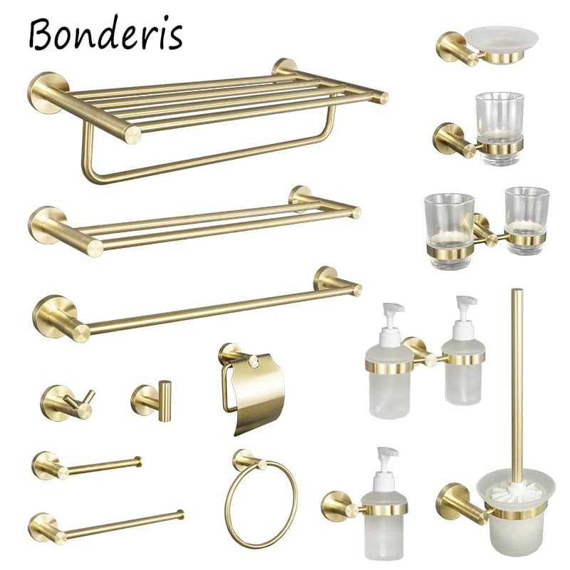 Gebürstet Gold Bad Zubehör Wc-bürstenhalter Papier Halter Handtuch Ring Bar Regal Kleidung Haken Seife Dispenser Tasse Halter