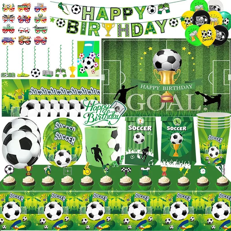 Fußball Geburtstag Dekoration Party Supplies Geschirr Luftballons Set Süßigkeiten Geschenkboxen Fußball Geburtstagsgeschenke Kinder