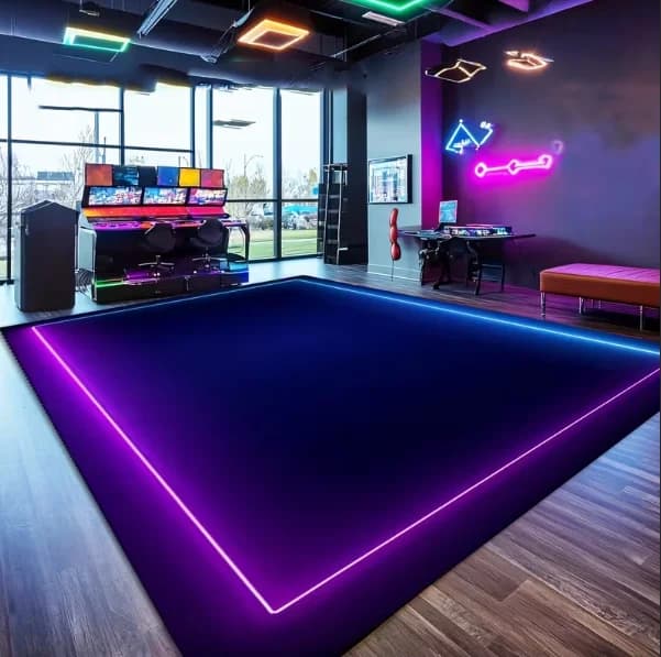 Blau-Lila Farbverlauf Neon-Rahmenmuster Spielteppich im E-Sport-Stil Retro-Teppich Feiertagsdekoration Teppich