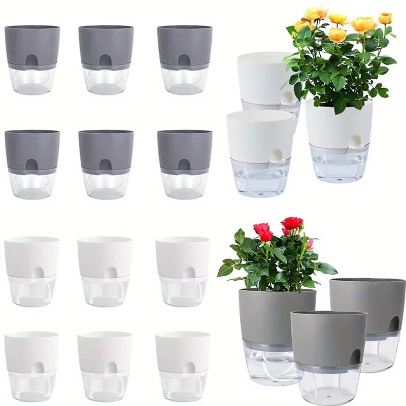 10/5Pcs Selbst Bewässerung Kunststoff Blumentopf Doppel Schicht Hydrokultur Pflanzen Bonsai Topf Vasen Sukkulenten Topf Home Office decor