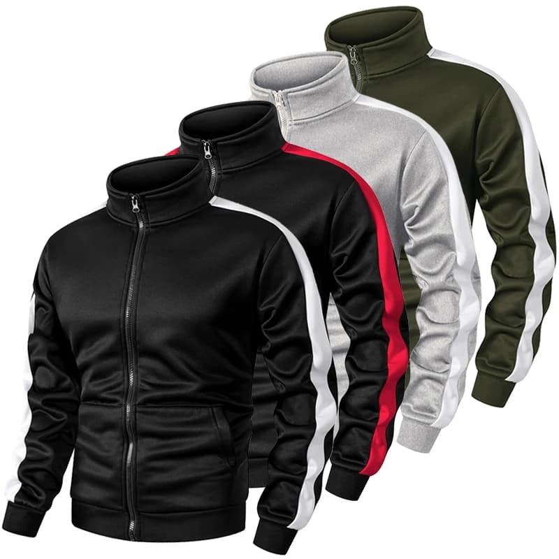 Sportliche Farbblock-Patchwork-Jacke für Herren mit Kanga-Tasche, Herbst-Winter, mit Fleece gefüttert, warm, langärmelig, Reißverschluss-Mantel,