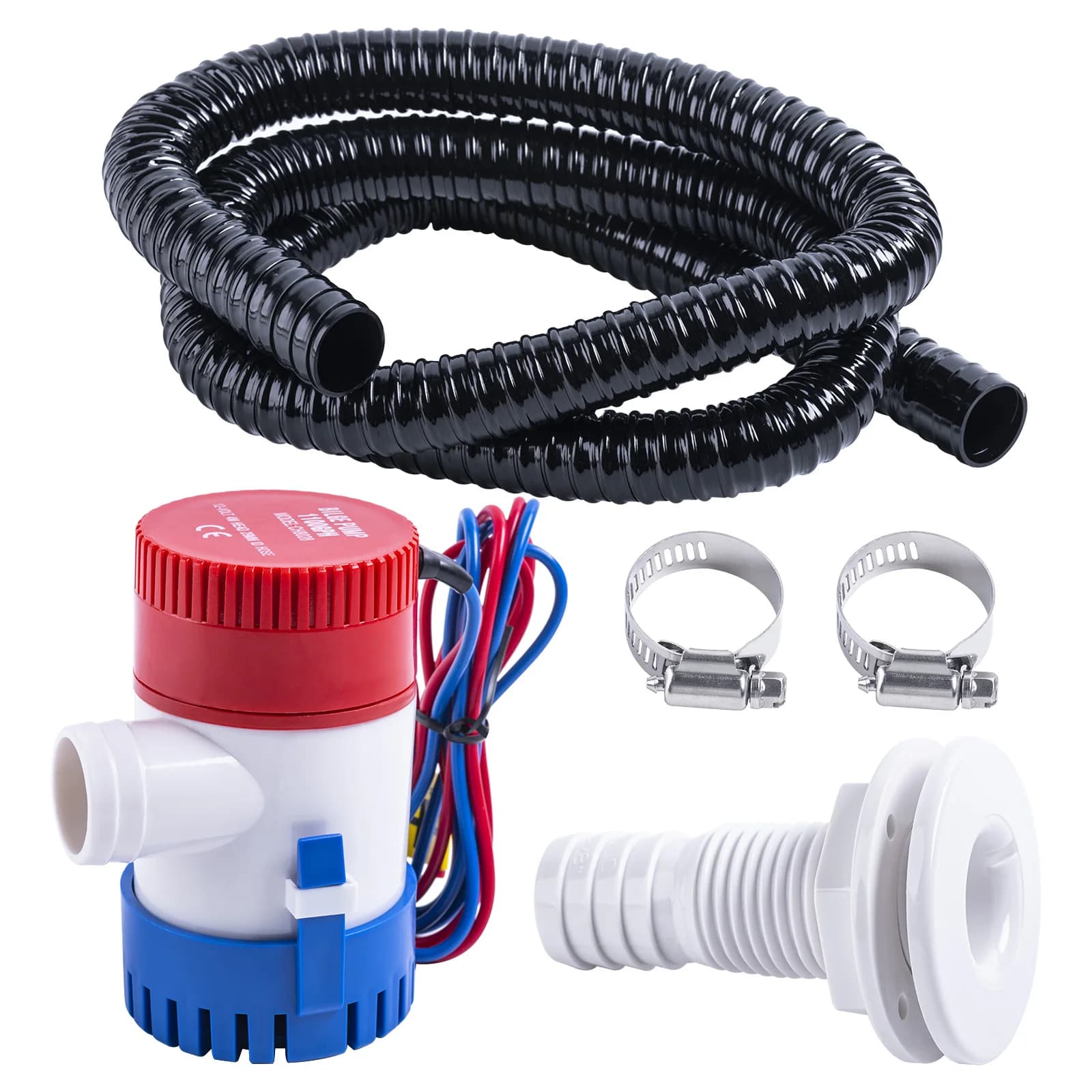 Goture 1100GPH Bilgepumpe Elektrisch 12V Boot Bilgenwasserpumpe Geräuscharm 1-1/8 Zoll Marine-Bilgenpumpe Sanitär-Kit mit Entwässerung