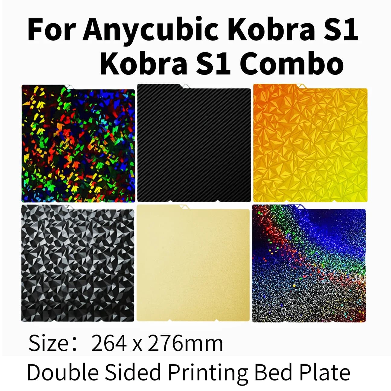 Für Kobra S1 Bauplatte, 264 x 276 mm, doppelseitiges PEO-Chamäleon + sternenklare PEY-Bauplatte, flexibles, abnehmbares PEI-Federstahlblech