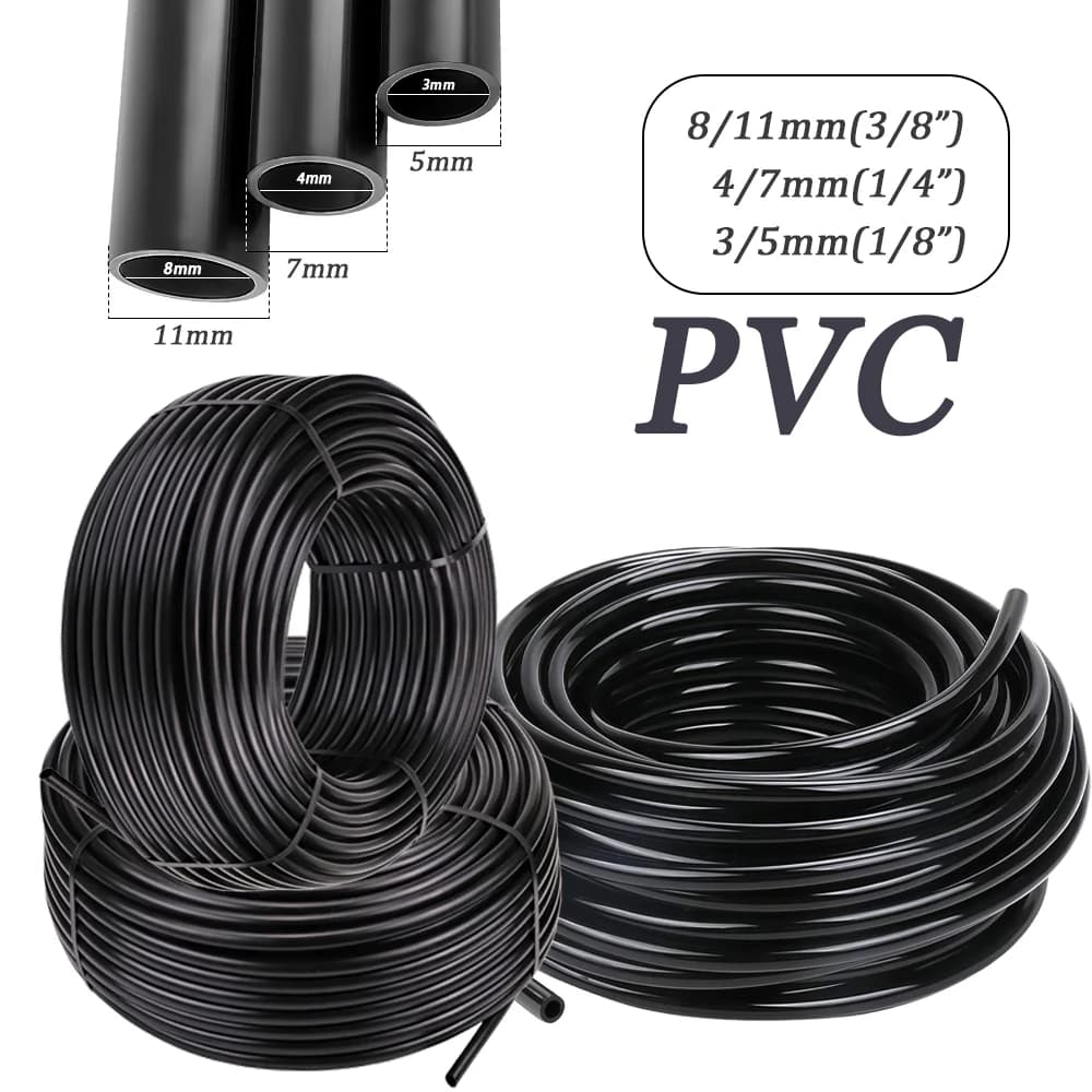 10M-100M 1/8'' 1/4'' 3/8'' PVC Gartenschlauch Schwarz Micro Tropfbewässerungsrohr für Pflanzen Bewässerungssystem 3/5mm 4/7mm 8/11mm Rohre
