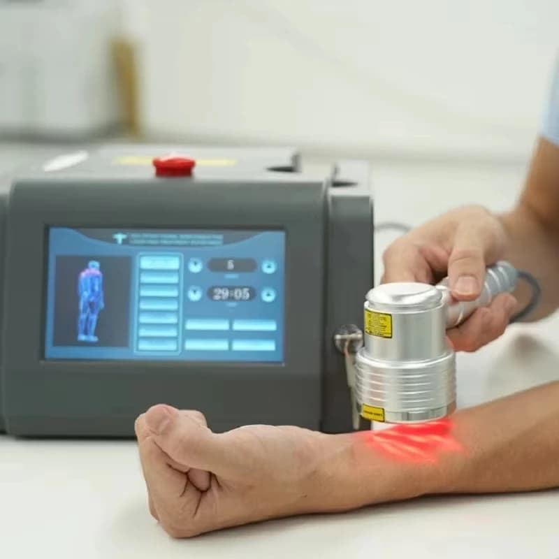 1064 nm Hochleistungslaser und ESWT chronisches Physiotherapie-Infrarot-Lichttherapiegerät zur Schmerzlinderung bei Wunden, Heilung, W9