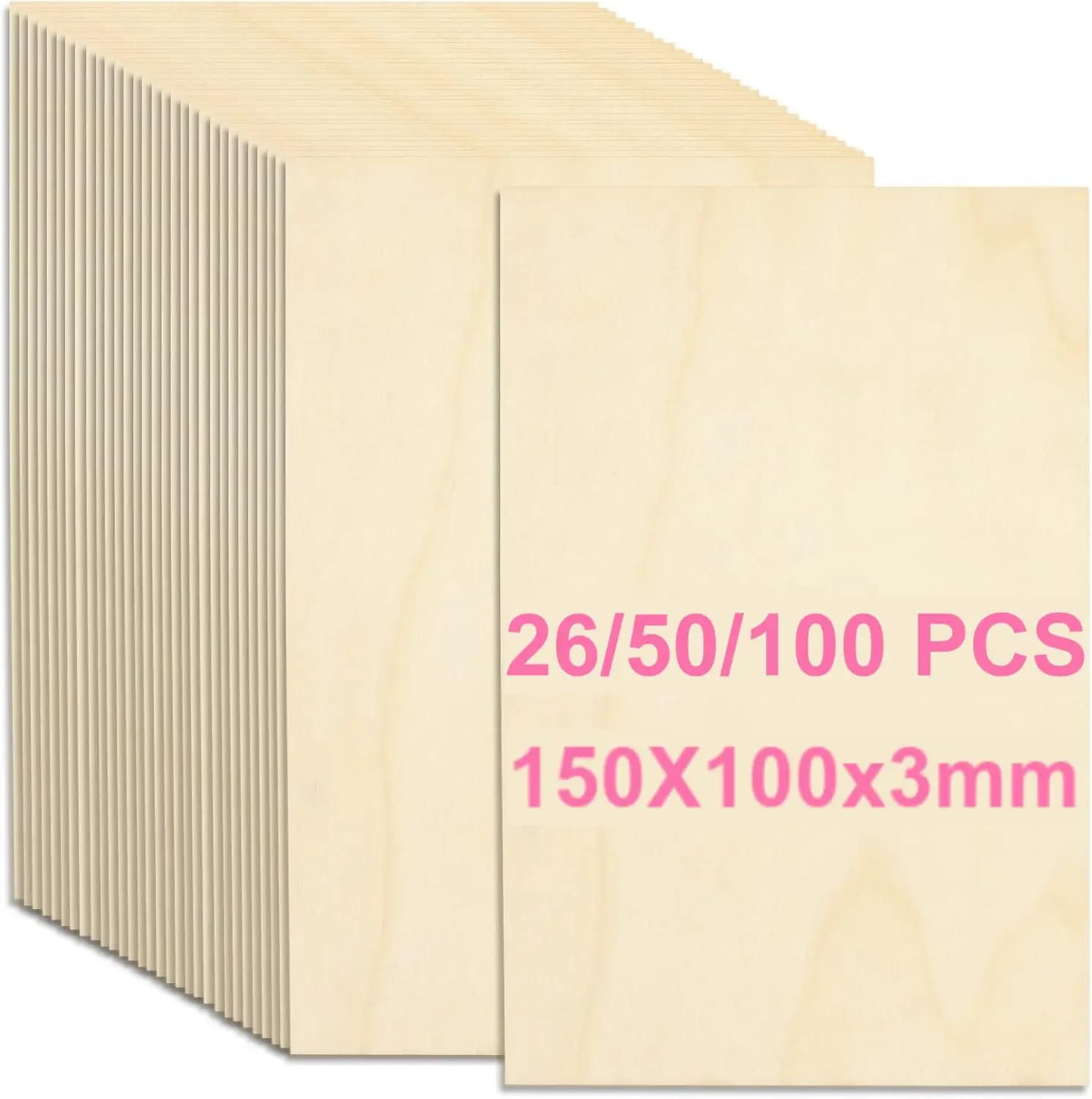 Dofiki 26/50/100 Stück 150 x 100 x 3 mm Lindenholz-Sperrholz, kleine Holzplatten für Lasergravur, Malerei, Modellbau