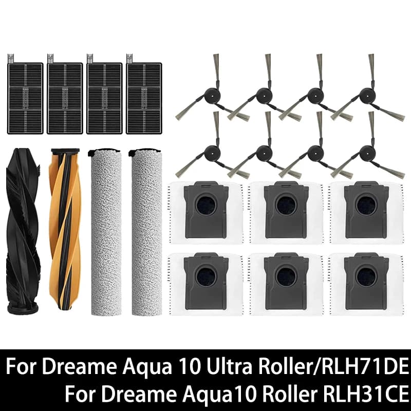 Für Dreame Aqua10 Roller / Aqua 10 Ultra Roller Complete / RLH31CE / RLH71DE Hauptbürste, Seitenbürste, Filter, Hepa-Filter, Wischpad, Staubbeutel