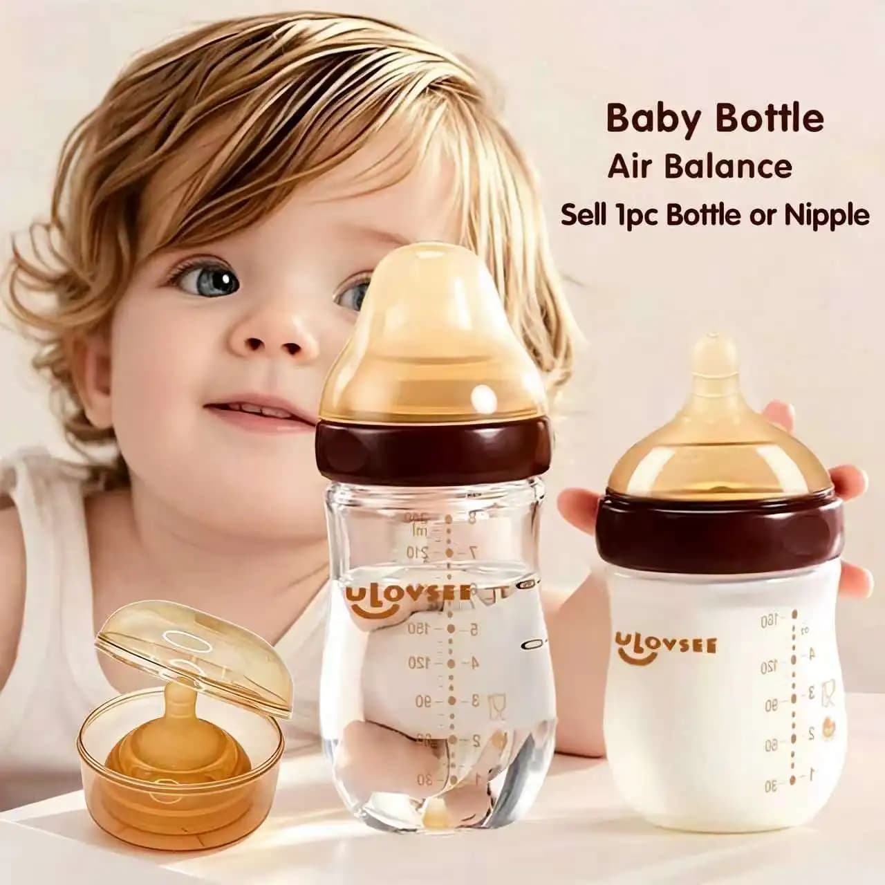4oz, 8oz Hochwertige Borosilikatglas-Babyflasche, Sauger, Weithalsflasche mit Luftausgleichsventil am Boden, Glas-Milchflasche