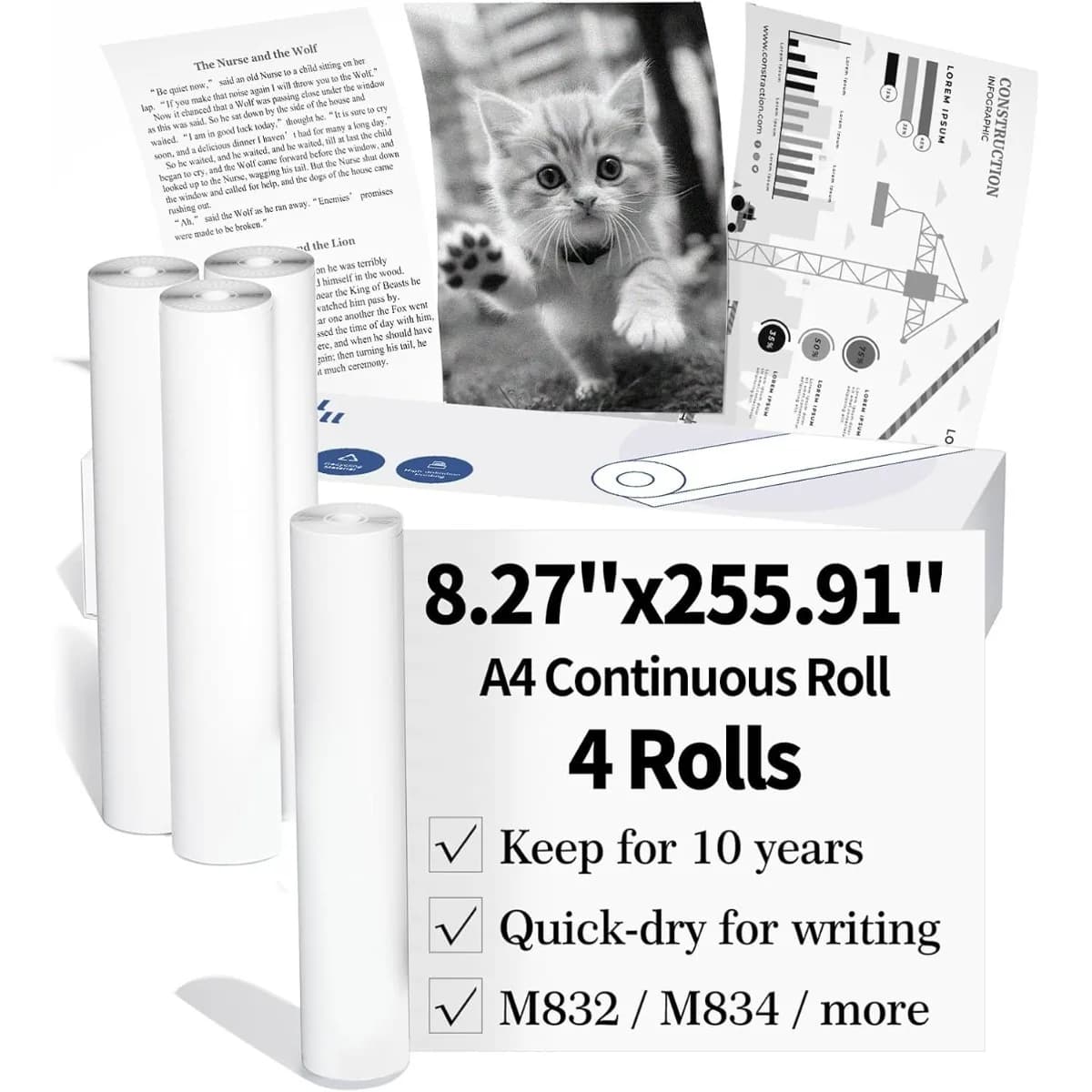 A4 kontinuierliche Thermopapier rolle-8.27 "/210mm schnell trocknendes Drucker papier, für m832 m831 m833 m834 m835 Drucker 255.91"/6,5 m lang