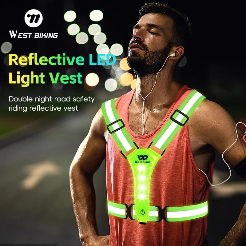 WEST BIKING Radfahren Reflektierende Sicherheitsweste Elektroroller Blinkende Weste USB wiederaufladbare LED-Weste Laufen Joggen Angeln