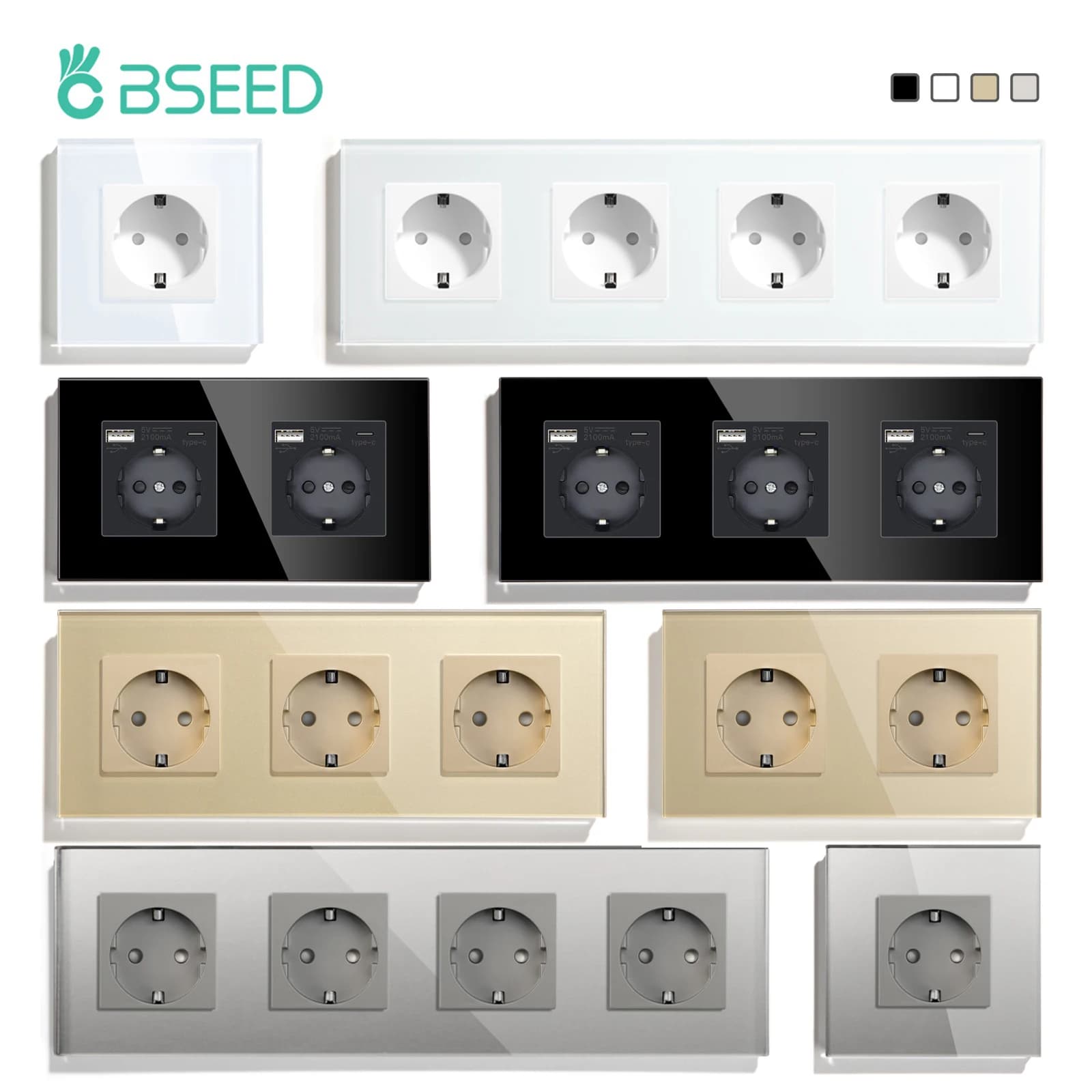 Bseed eu Standard Wand steckdosen Typ-C-Steckdosen Wand steckdose USB-Ladeans chluss Glasscheibe Kinderschutz 16a