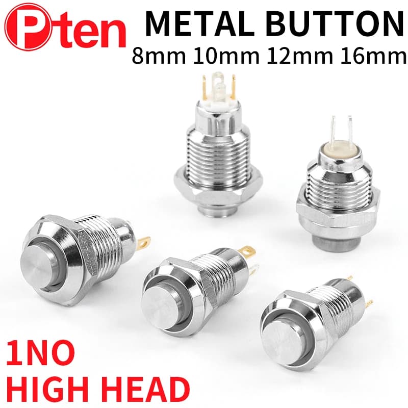 1NO High Head Wasserdichter Metall-Drucktastenschalter LED-Licht Selbstsichernd/Reset 3/6/12/24/220V 8/10/12/16mm Messing vernickelt