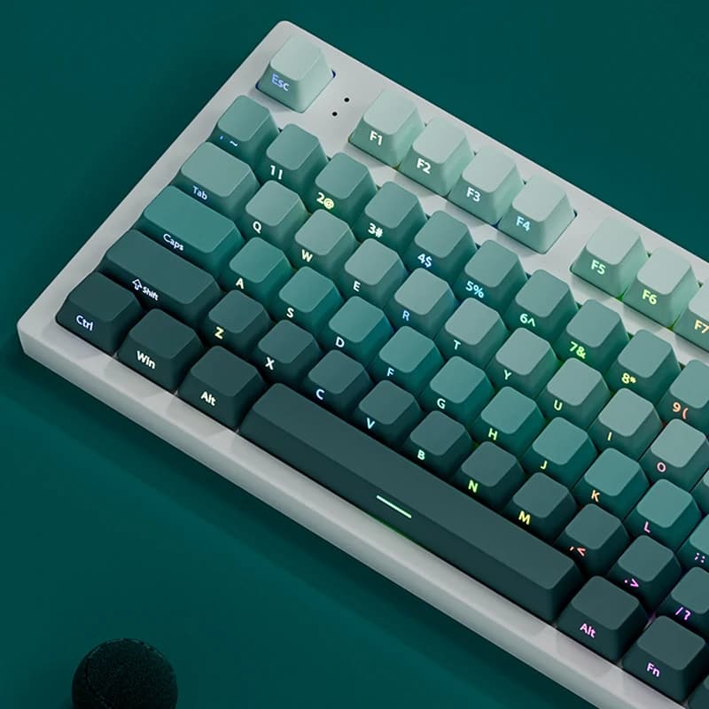 135-Tasten-Tastenkappen mit Farbverlauf und grünem Glanz, seitlich bedruckte PBT-Double-Shot-Tastenkappen, OEM-Profil für MX-Switches,