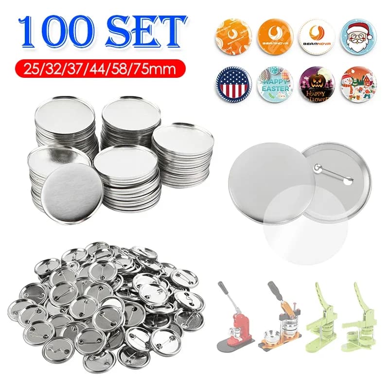 100Set leere Abzeichen Pin Button Maker Herstellung von Teilen liefert 25mm 32mm 37mm 44mm 58mm DIY Button Herstellung für Punch Press Maschine