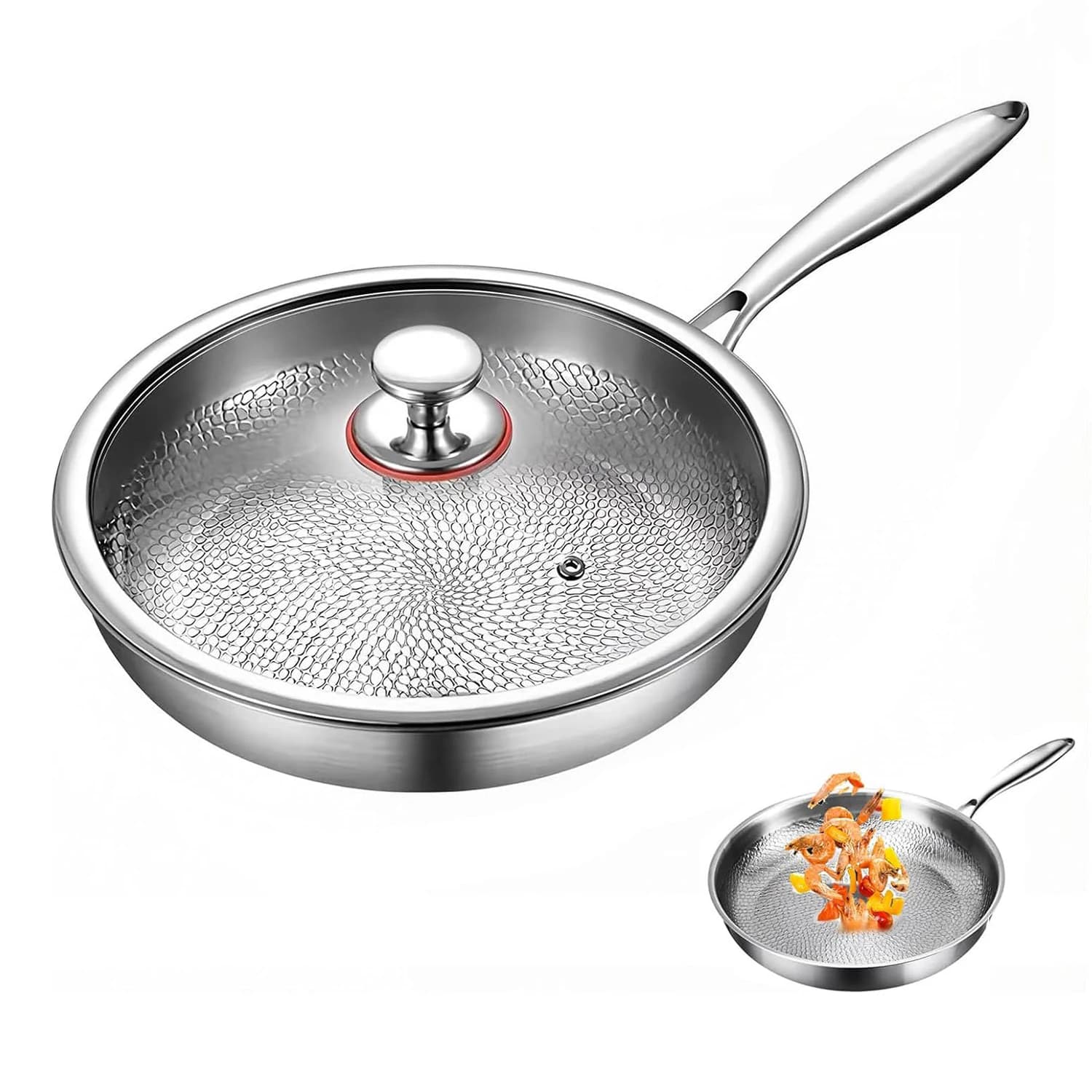 Bratpfanne aus reinem Titan mit Deckel, 26 cm, 30 cm, nicht beschichtet, antihaftbeschichtet, kratzfest, Kochpfanne mit dickem Boden, kompatibel mit