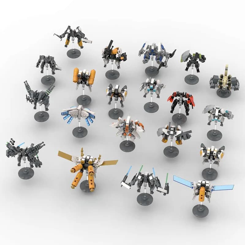 MOC-Bausteine sind mit kleinen Mecha-Montage-Exoskelettrobotern, Puzzle-Ornamenten, Figuren und Kinderspielzeug kompatibel