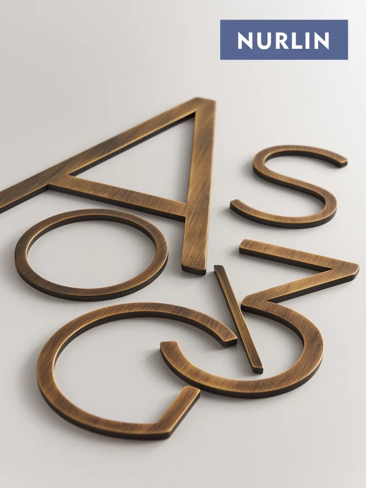 Nurlin massives Messing, anpassbar, alte Bronze, antikes Messing, Haus, Büro, Unternehmen, Park, Nummer, Buchstabenschild, 3D-schwebendes