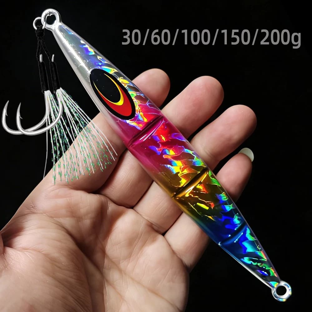 30g/60g/100g/150g/200g Schnell Sinkende Jigging Angeln locken Laser Papier Beschichtung Leucht Jig Locken Meer Angeln Trolling Jigging