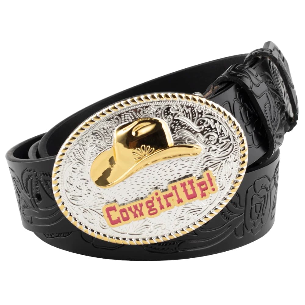 Weibliche Cowboy Up Casual Schnalle Goldene Rose Blume Geprägte Leder Gürtel Jugend Dekoration