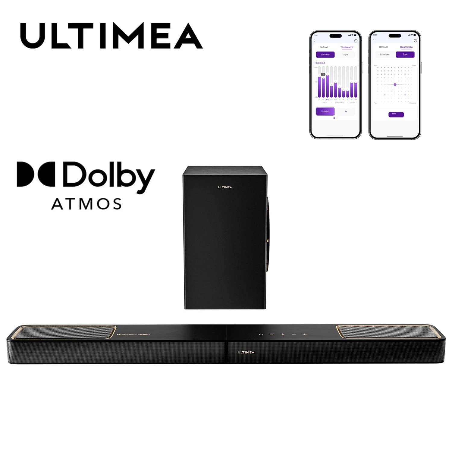 ULTIMEA 3.1.2-Kanal Soundbar mit Dolby Atmos & 6,5' Kabellosem Subwoofer, Immersiver Surround-Sound für TV, HDMI EARC, Bluetooth 5.4
