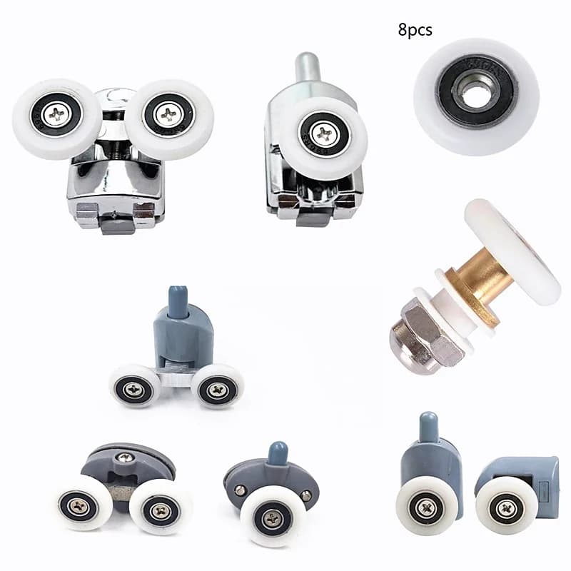 8-teiliges Rollen-Set für Duschkabinentüren, Rad 23, 25, 27 mm, oben unten, doppelt, mit Knopfhalterung für Glas