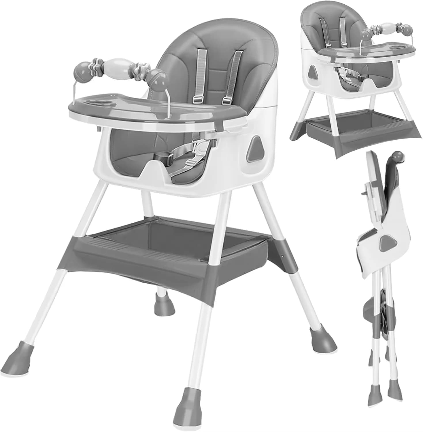 3-in-1-Hochstuhl für Babys, faltbar, tragbar, zum Essen und Spielen, umwandelbarer Hochstuhl mit doppelschichtigem Speiseteller