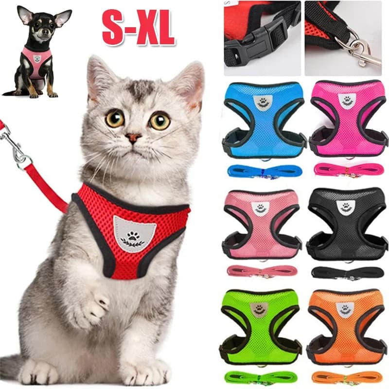 Katzengeschirr mit Leine, verstellbare Weste, Polyester-Mesh, atmungsaktives Geschirr, reflektierend, für kleine Hunde, Katzenzubehör