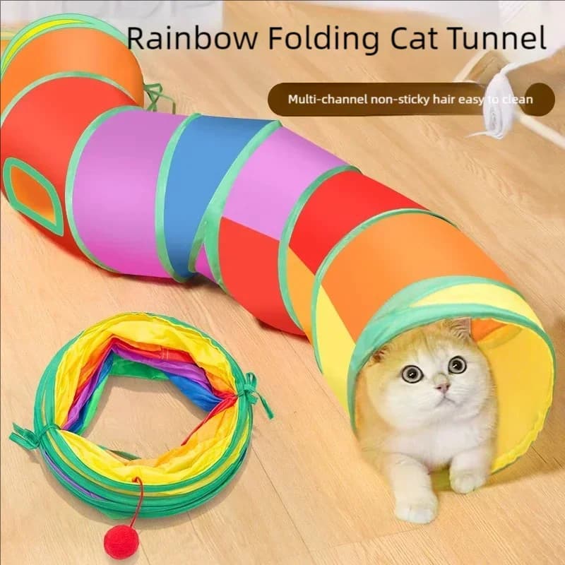 Katzenspielzeug mit Teaser-Stab, Selbstunterhaltungs-Labyrinth-Tunnel, Zusammenklappbarer Bohrkanal, Interaktives Spielzeug für Kätzchen und Katzen