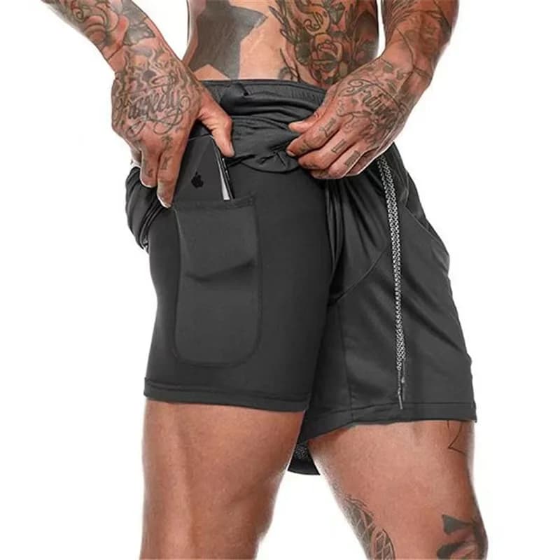 2-in-1-Kompressionsshorts für Herren, Gym-Workout-Laufshorts mit Handytaschen, sportliche, schnell trocknende Activewear für Training und Joggen