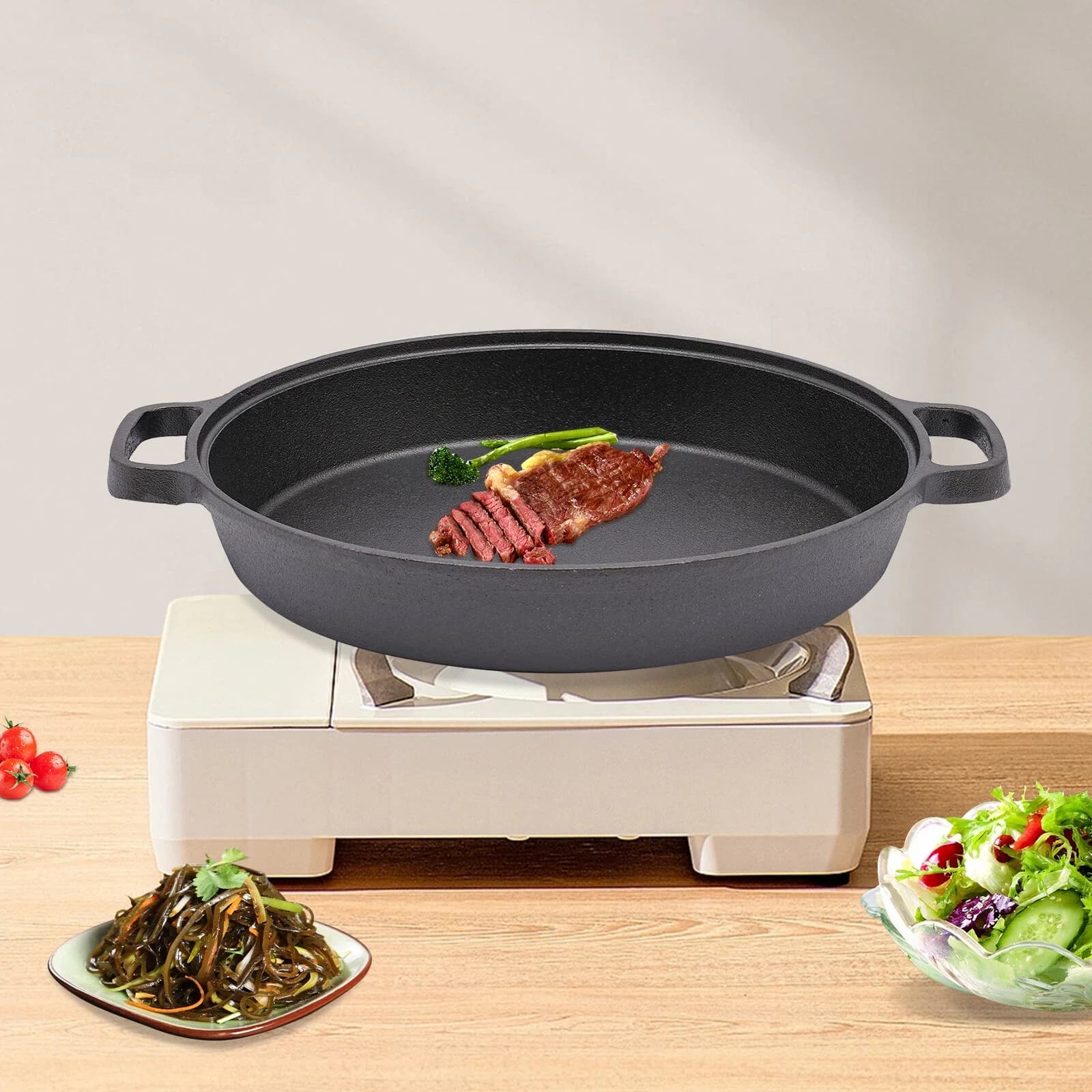 25 cm Premium-Gusseisen-Bratzel-Pfanne, Grill-Pfanne-Pfanne mit doppeltem Griff
