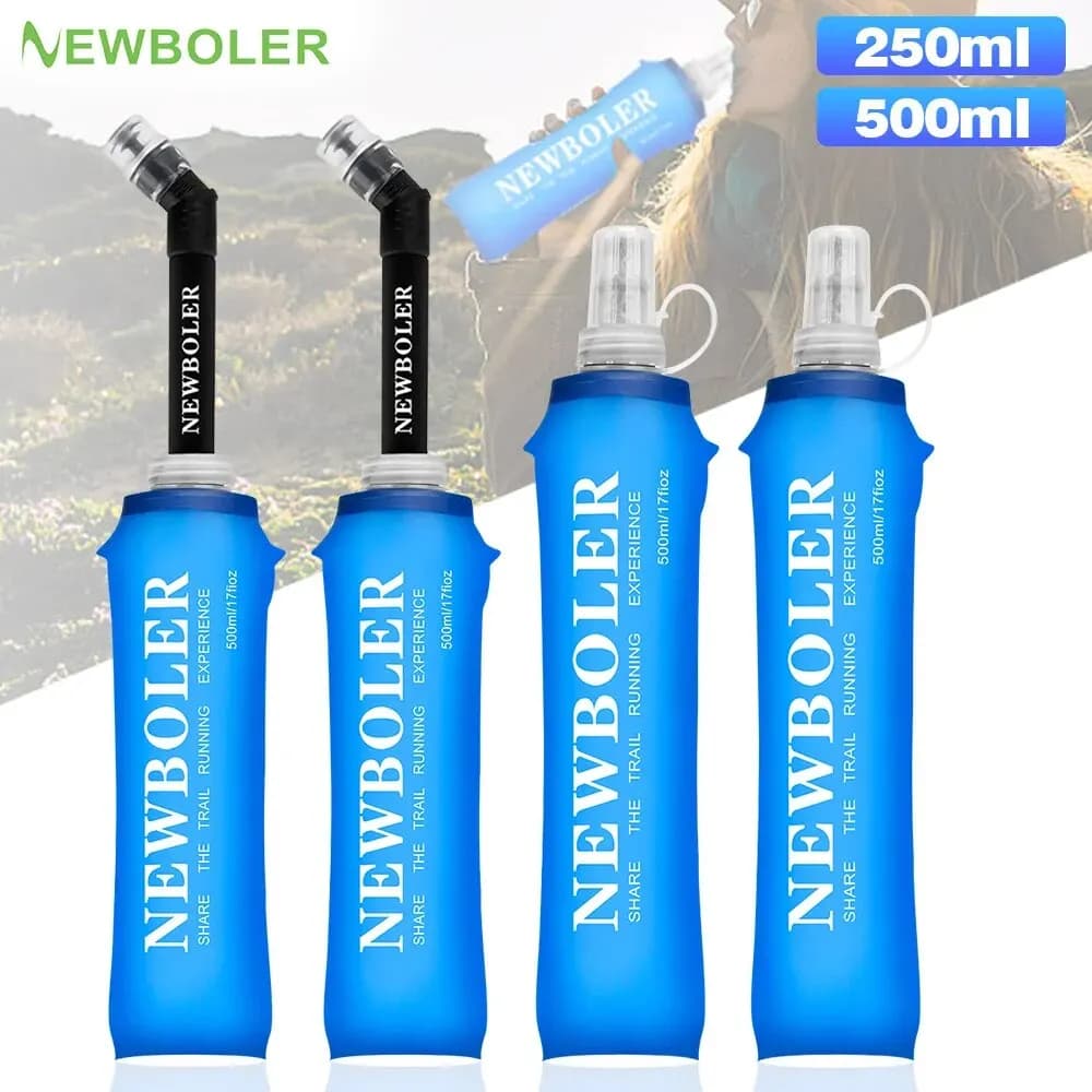 NEWBOLER 250 ml 500 ml Wasserflasche, TPU, faltbar, weiche Flasche, Sport-Wasserflasche, Wasserbeutel, zusammenklappbare Wasserflasche, Laufen,
