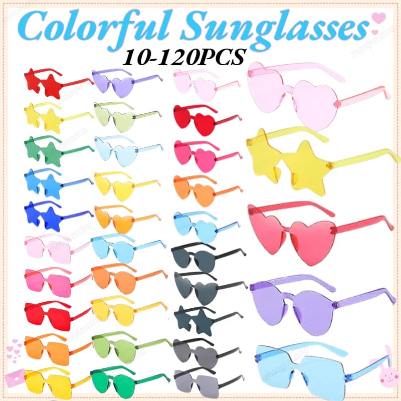 10–120 Stück Party-Herz-Sonnenbrille, Hochzeits-Sonnenbrille für Gäste, Junggesellenabschied, randlose bunte Sonnenbrille,