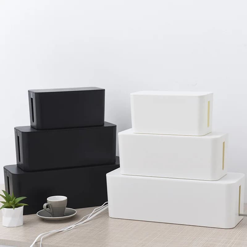 Kabelmanagement-Box, Kabel-Aufbewahrungsbox, staubdichte Kabel-Aufbewahrungsbox, Kunststoff-Aufbewahrungsbox mit Bambus für TV-Kabel, USB-Hub