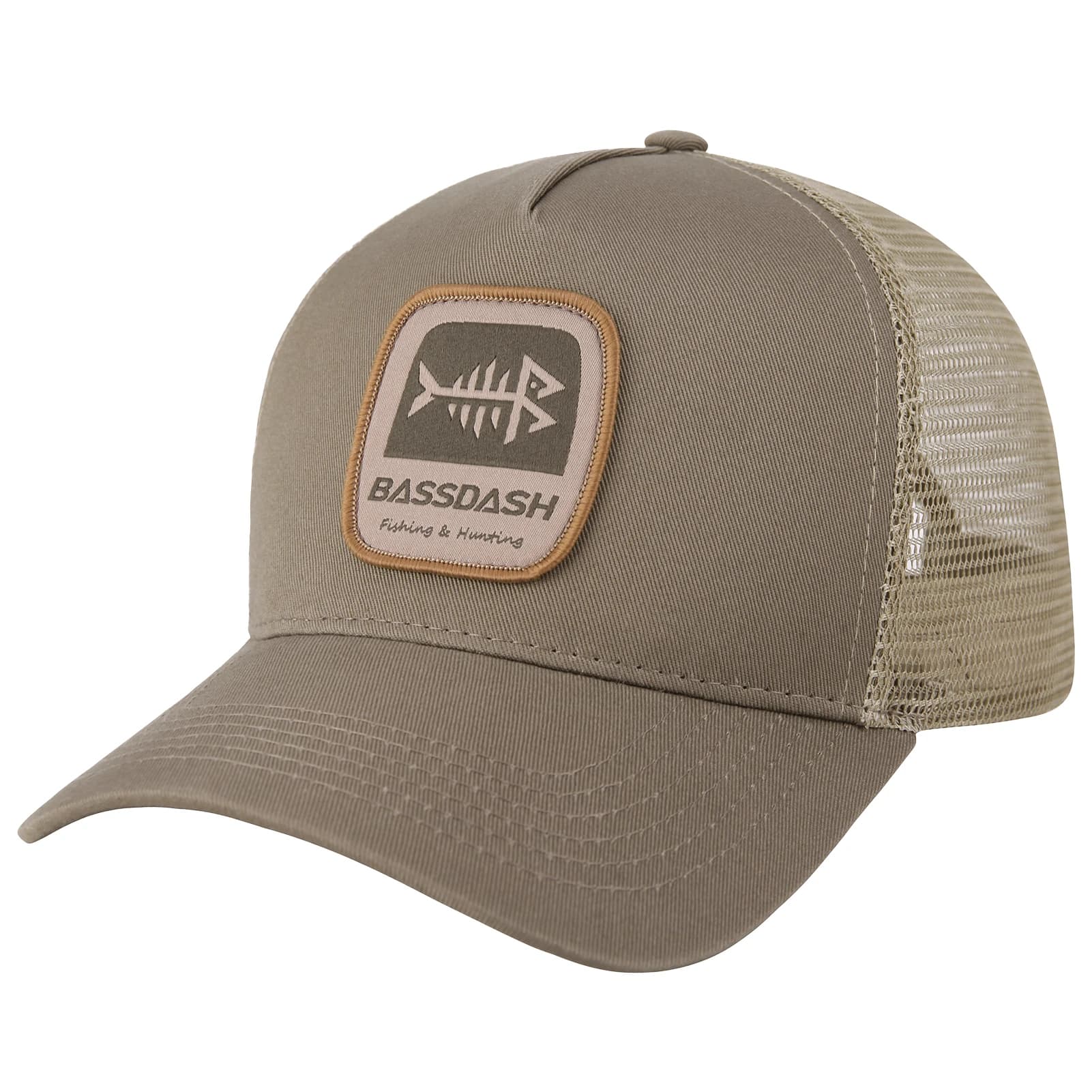 BASSDASH Trucker-Mütze, bestickter Aufnäher, verstellbare Baseballkappe, Netzrücken, Fischerhut