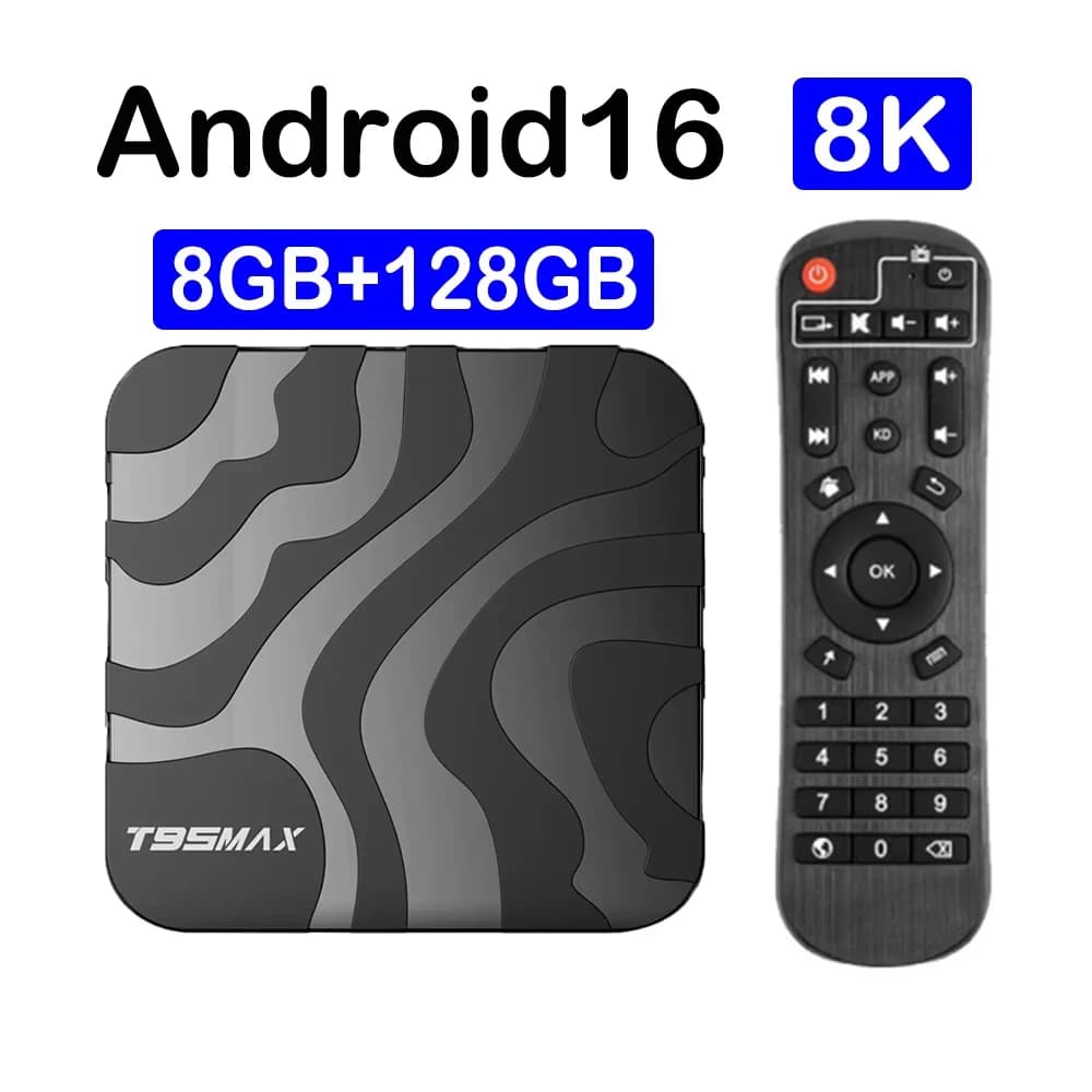 T95 Max 8 GB 128 GB Smart TV Box Android 16 Google Assistant Bluetooth 6.0 Dual Wifi 5G Wifi6 8K Ultra 4K Streaming Media Player