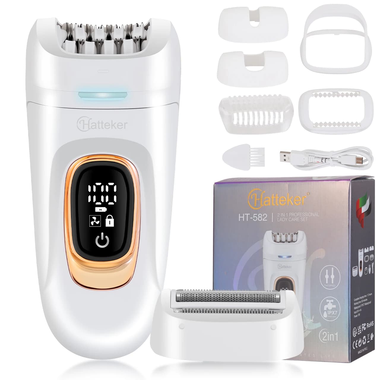 Hatteker 2-in-1-Epilierer, Haarentferner, Beinkörper, tragbarer Damenrasierer, Haarentfernungswerkzeug, Achselhöhlen-Gesichtsschneider für Frauen,