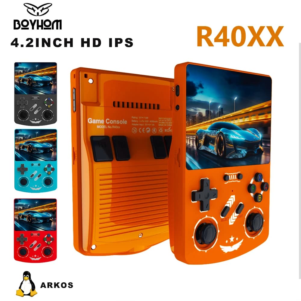 BOYHOM Retro Handheld-Videospielkonsole Linux 4,2 Zoll IPS-Bildschirm 4000mAh Tragbarer Taschen-Videoplayer für Weihnachtsgeschenke