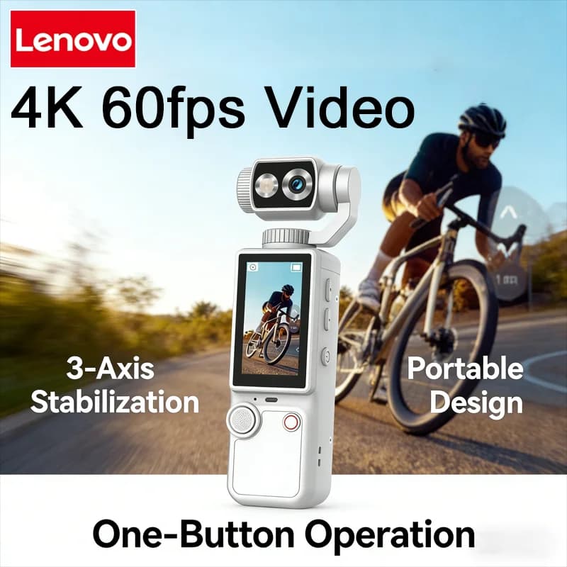 Lenovo 4K HD WiFi Sport-Actionkamera, tragbare Reise- und Fahrradkamera, Mini-Sportkamera für Motorrad und Vlogging
